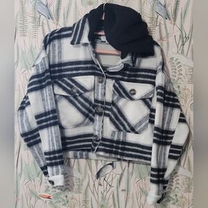 Ci Sono Monochrome Plaid Teddy Jacket